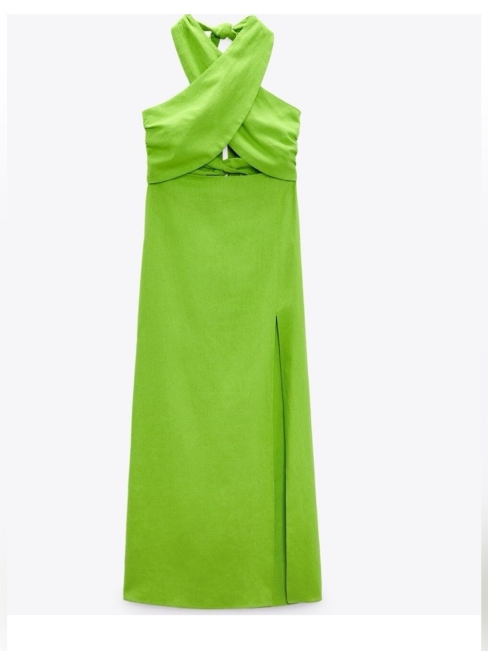 ZARA Lime Green Cross-Front Cutout Maxi Dress